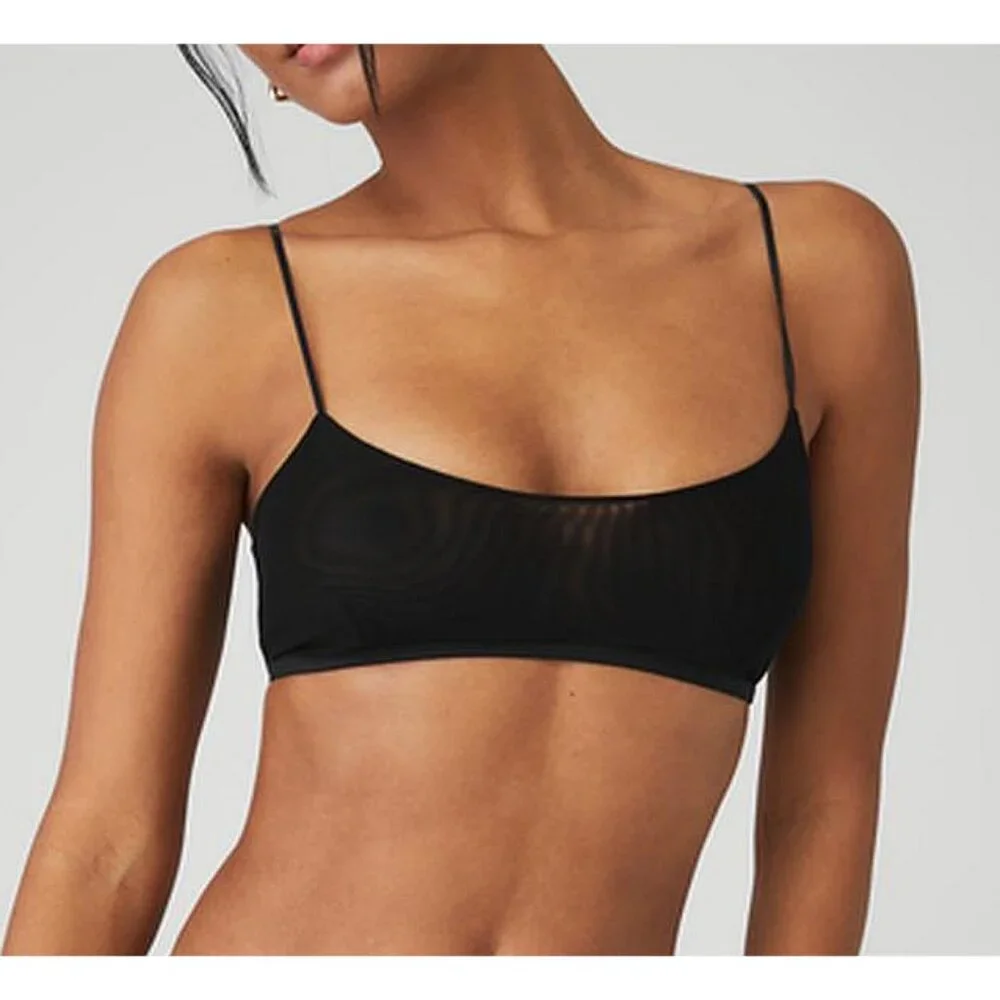 Alo Airmesh Venus Bralette Black Sheer Mesh Festival Gothic Bra Tank Crop Top XS